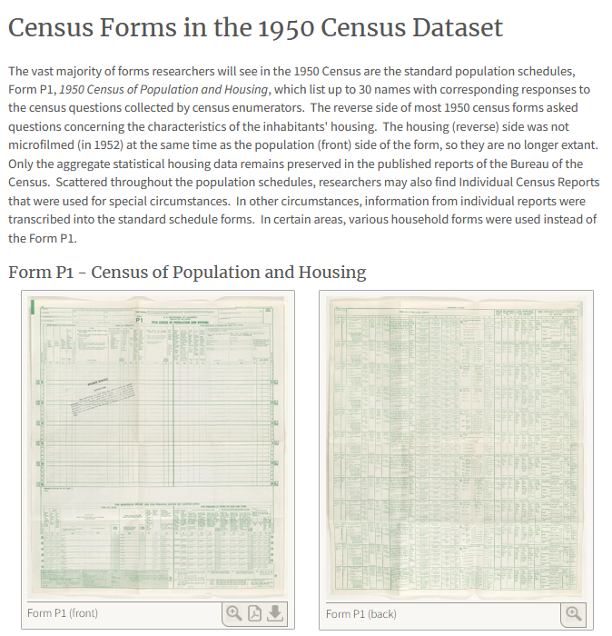 Census Forms in the 1950 Census Dataset
