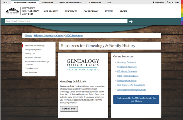 The Midwest Genealogy Center at Mid-Continent Public Library Home Page
