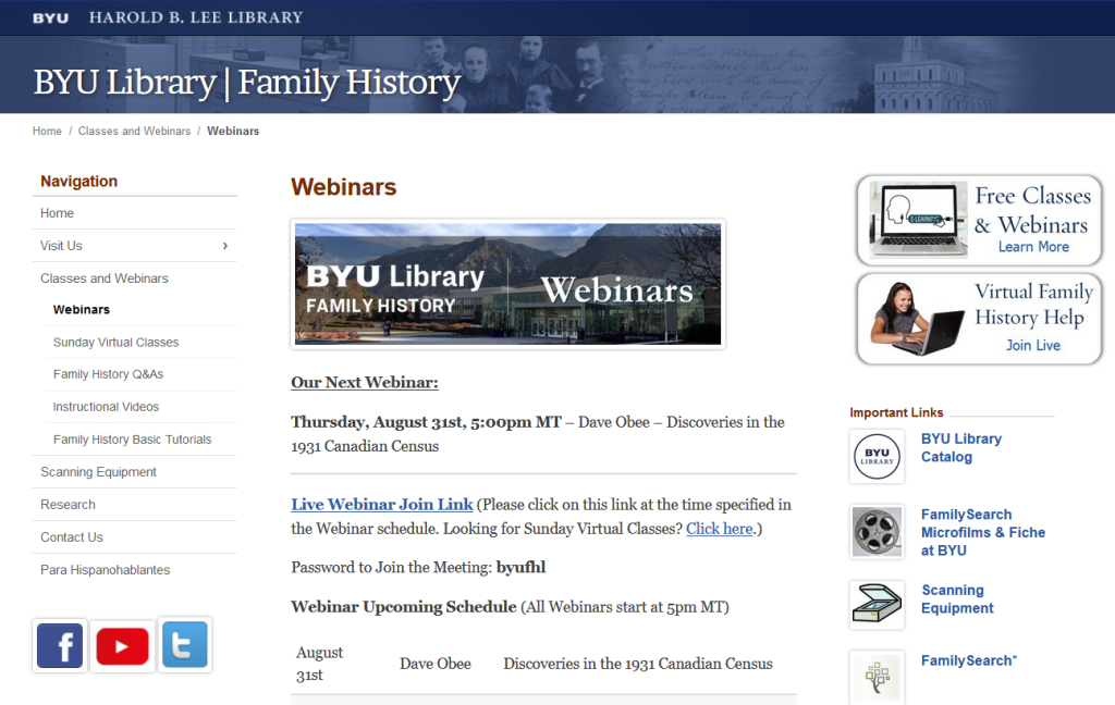 BYU Library Webinar Page