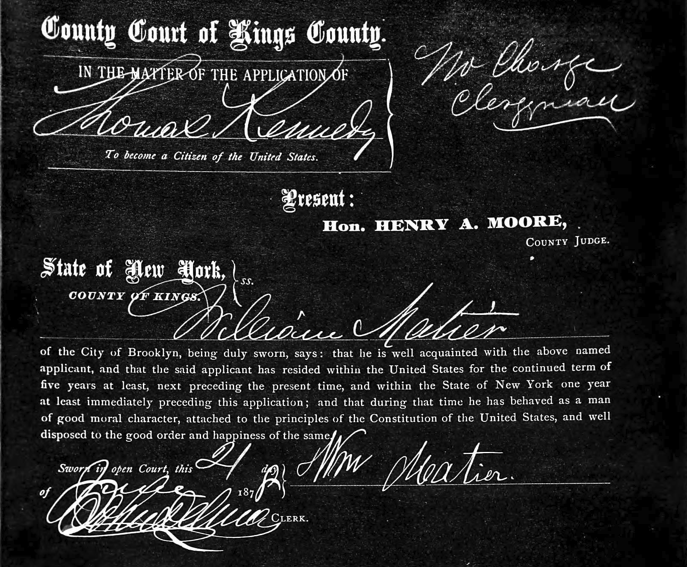 Thomas Kennedy Application to become a citizen of the US