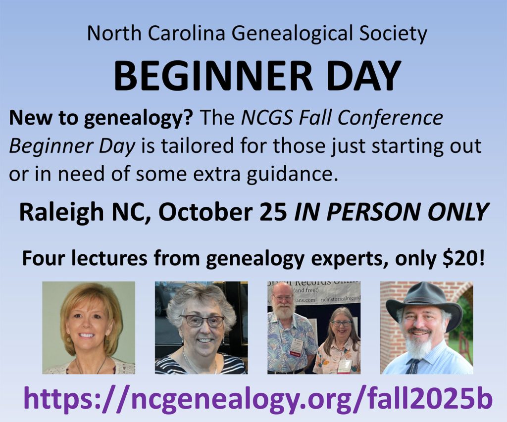 NCGS Fall Genealogical Society 2025 Fall Conference Beginner Day Ad