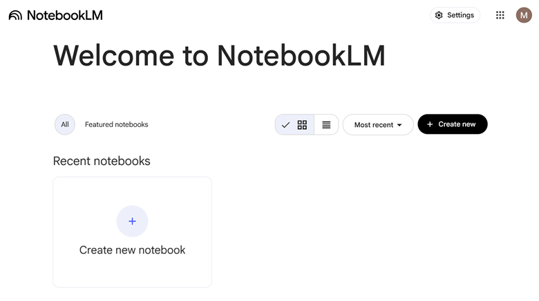NotebookLM Welcome Page