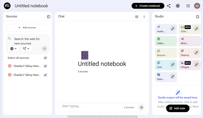 NotebookLM three windows