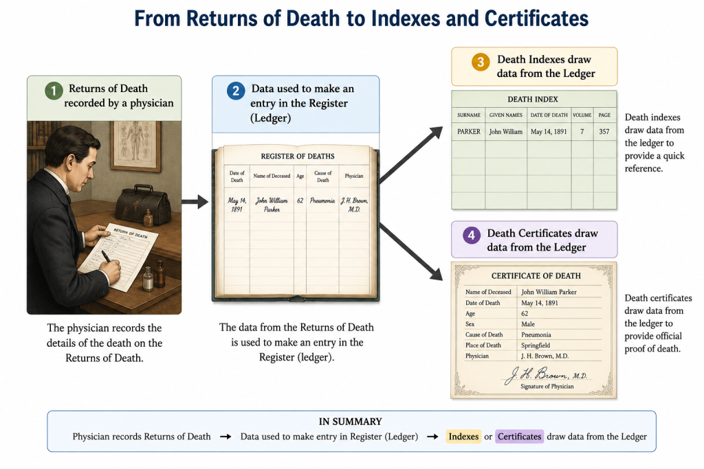From Returns of Death to Indexes and Certificates
